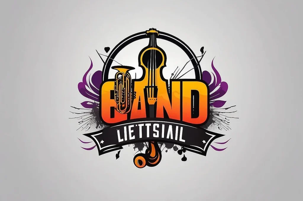 Creative band logo design with musical instrument elements
