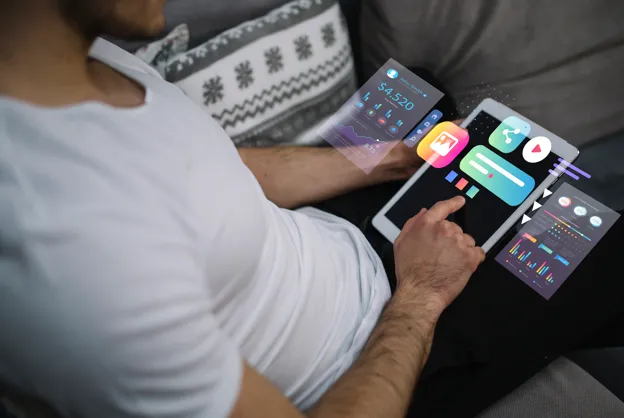 Mobile application dashboard displaying digital security features