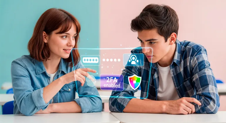 Students learning two factor authentication online security